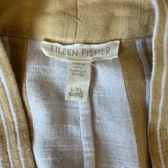 Eileen Fisher Kimono Jacket L/XL Reed Yellow Stripe Organic Cotton Lagenlook - Picture 6 of 10